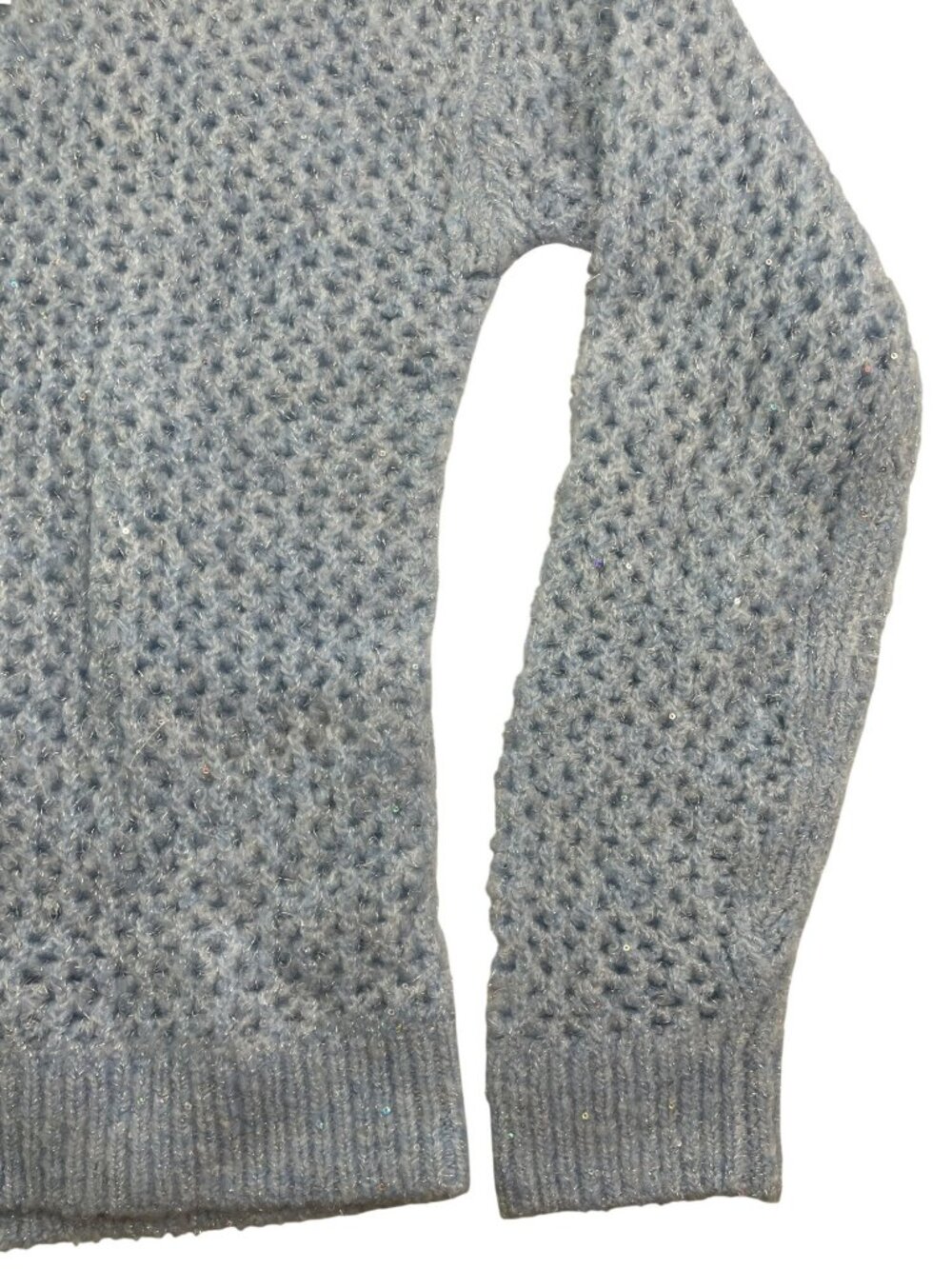White House Black Market Shimmer Open Stitch Sweater Boat Neck Blue Women's Sz M - Picture 3 of 7
